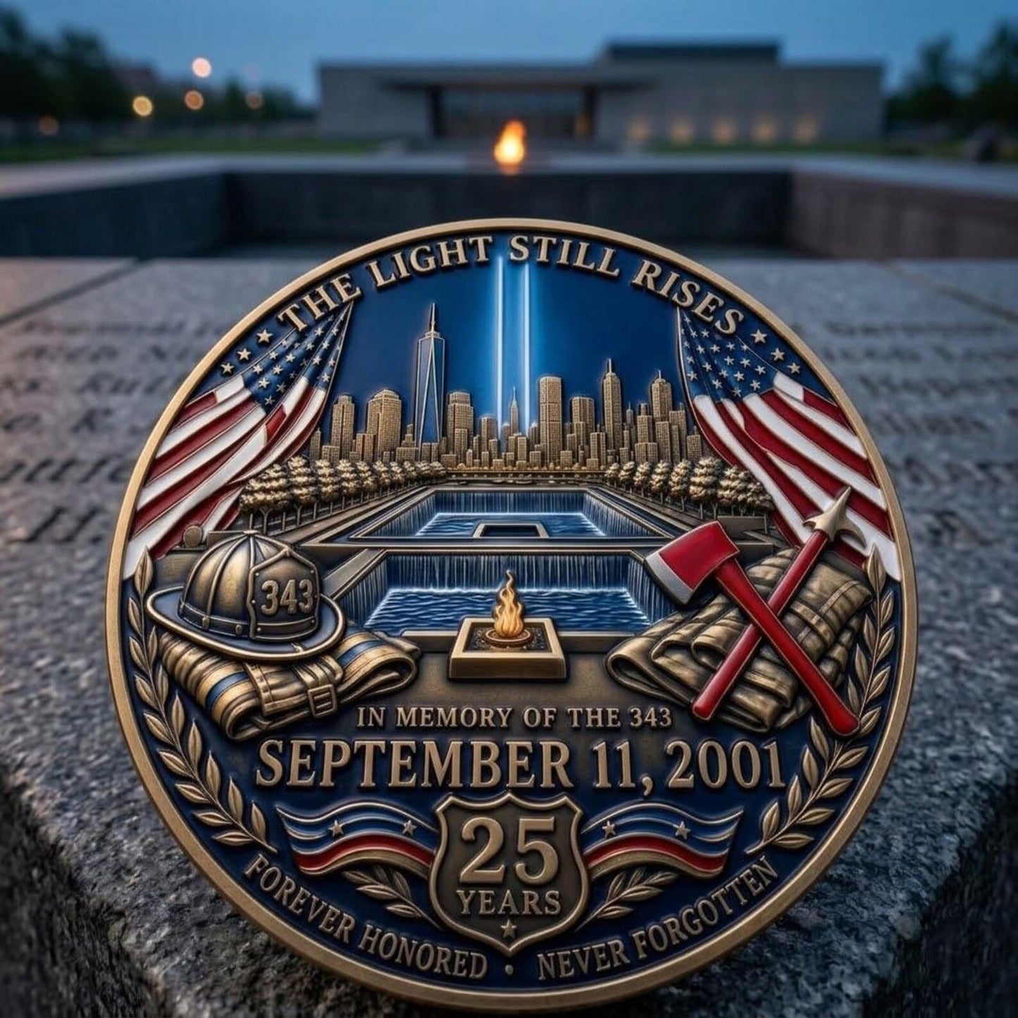 9/11 Tribute Firefighter Challenge Coin, 343 Never Forget 25th Anniversary Coin, FDNY Commemorative Memorial Gift, Patriot Day Keepsake