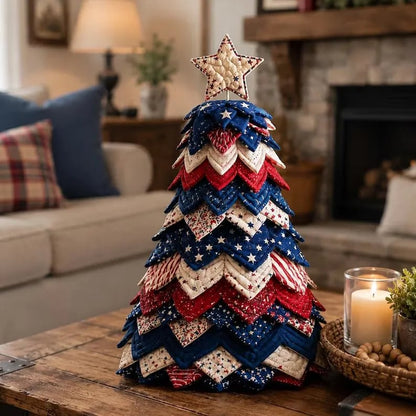 🔥 LAST DAY 49% OFF - 🎄🧵Americana Christmas Tree Quilt Kit – Easy Layered Fabric Holiday Décor for Quilting Lovers