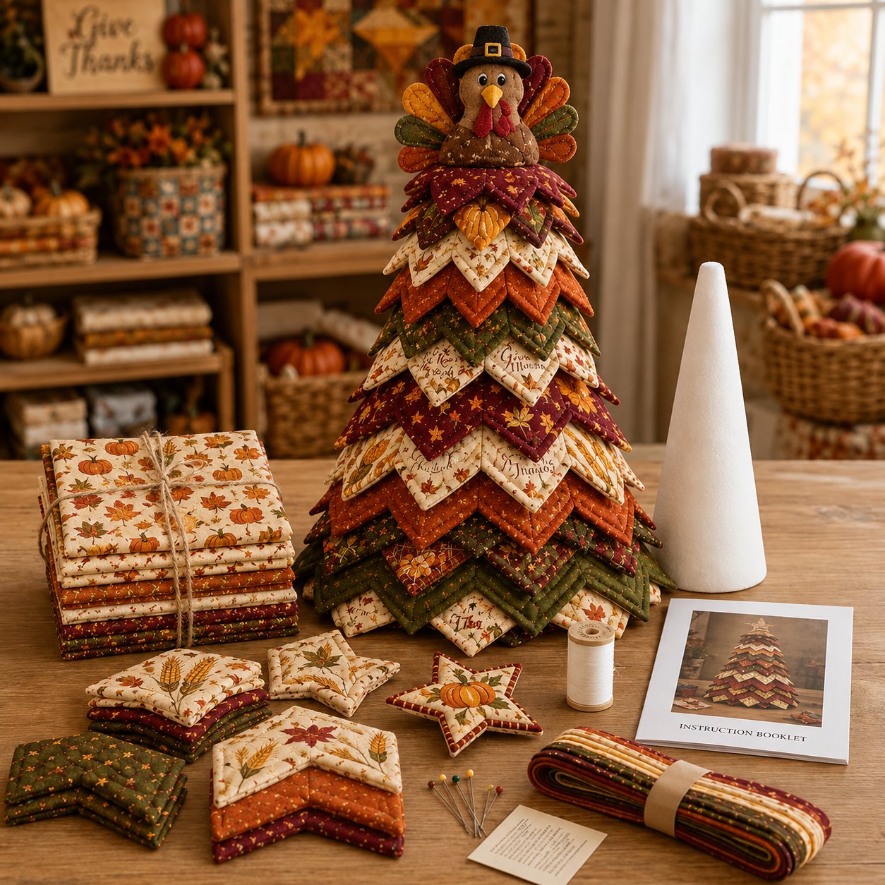 🔥 LAST DAY 49% OFF - 🎄🧵Americana Christmas Tree Quilt Kit – Easy Layered Fabric Holiday Décor for Quilting Lovers