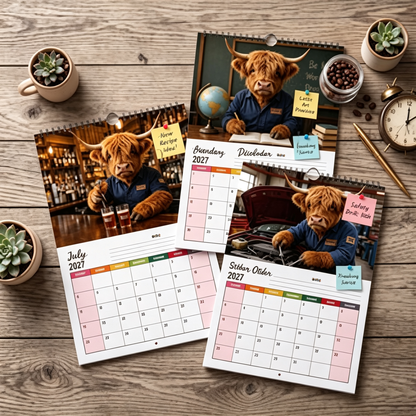 🐮 Highland Cows Working 2027 Calendar