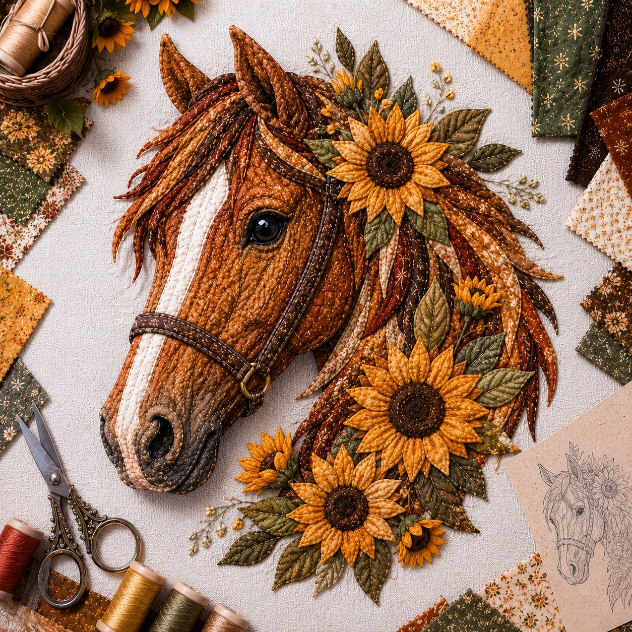 🐴 Floral Horse Patchwork Fabric DIY Decor Kit