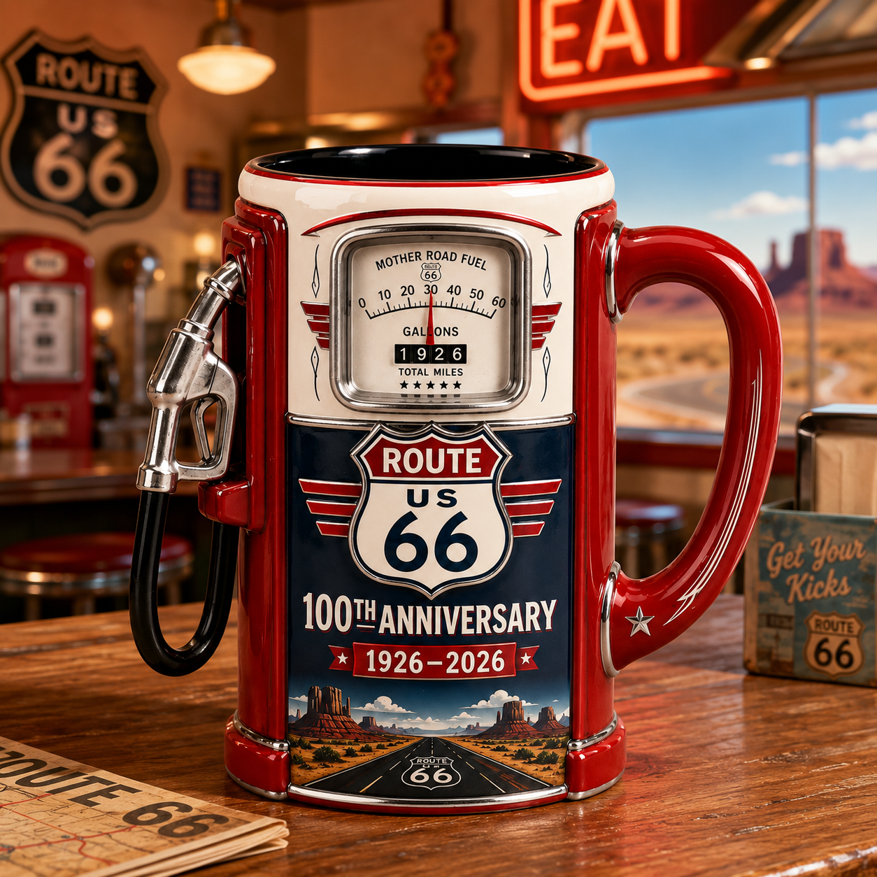 Route 66 Centennial Fuel Pump Mug – 100th Anniversary Edition (1926–2026）