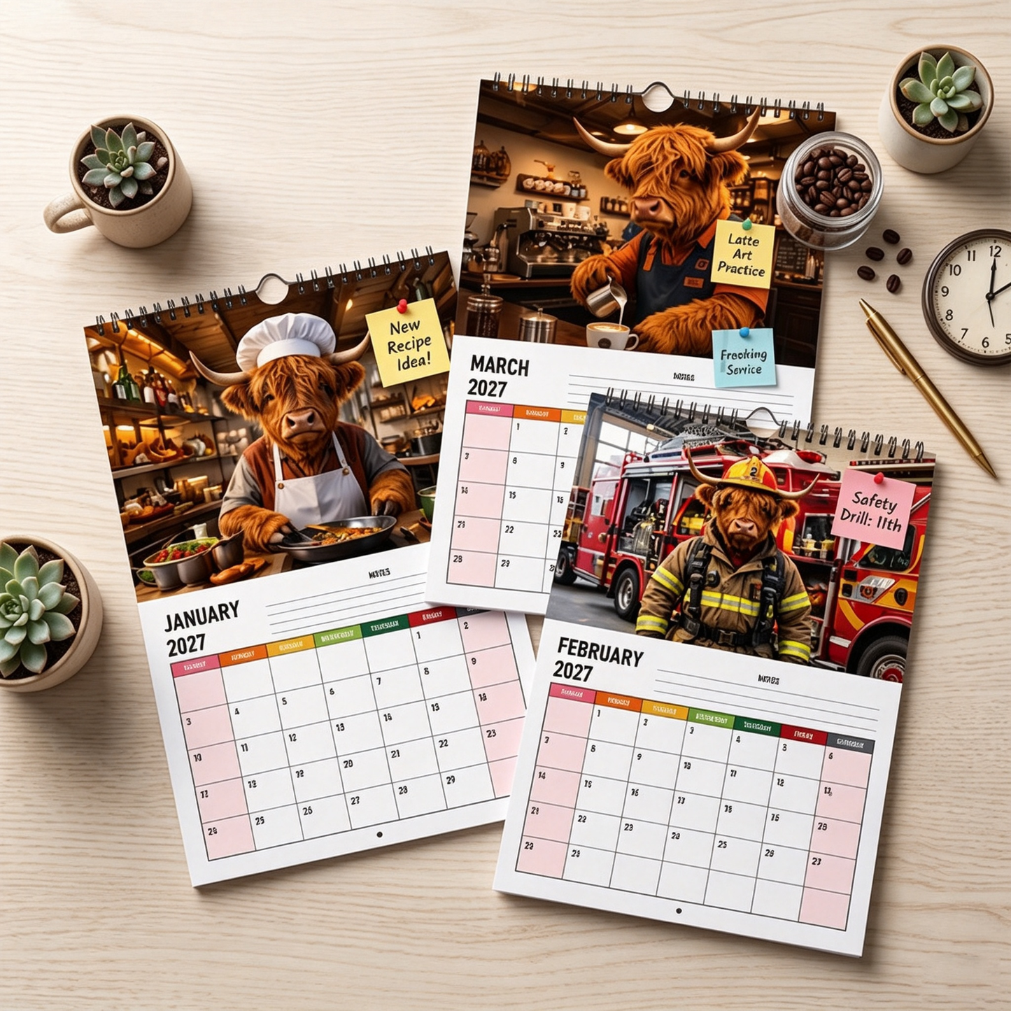 🐮 Highland Cows Working 2027 Calendar