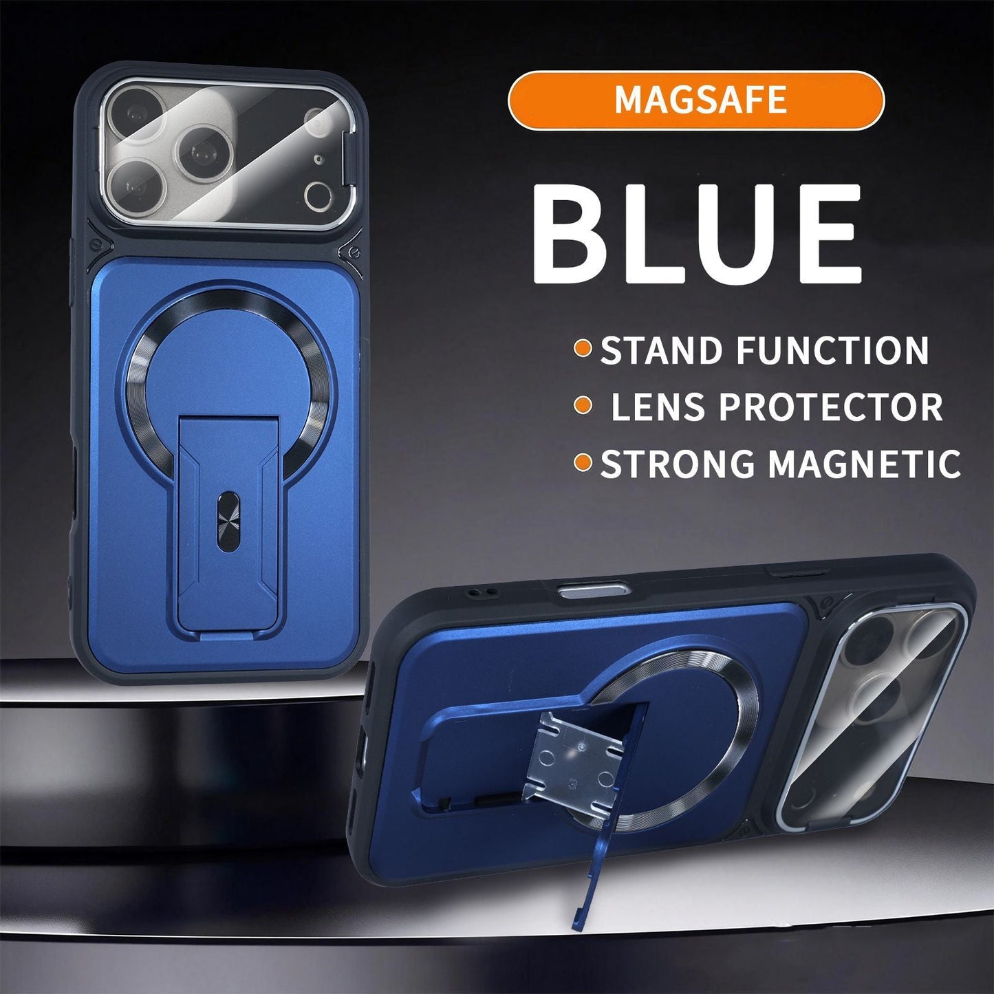 MagSafe Magnetic Case with Camera Lens Cover & Invisible Stand for iPhone