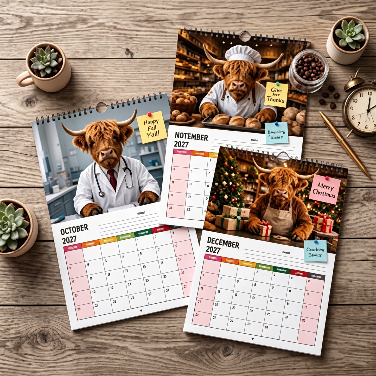 🐮 Highland Cows Working 2027 Calendar