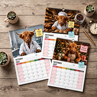 🐮 Highland Cows Working 2027 Calendar