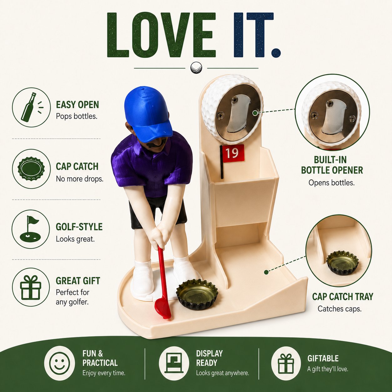 Golf Ball Themed Bottle Opener