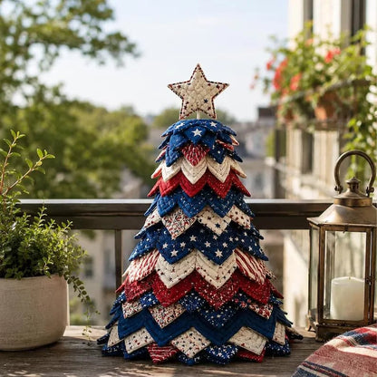 🔥 LAST DAY 49% OFF - 🎄🧵Americana Christmas Tree Quilt Kit – Easy Layered Fabric Holiday Décor for Quilting Lovers