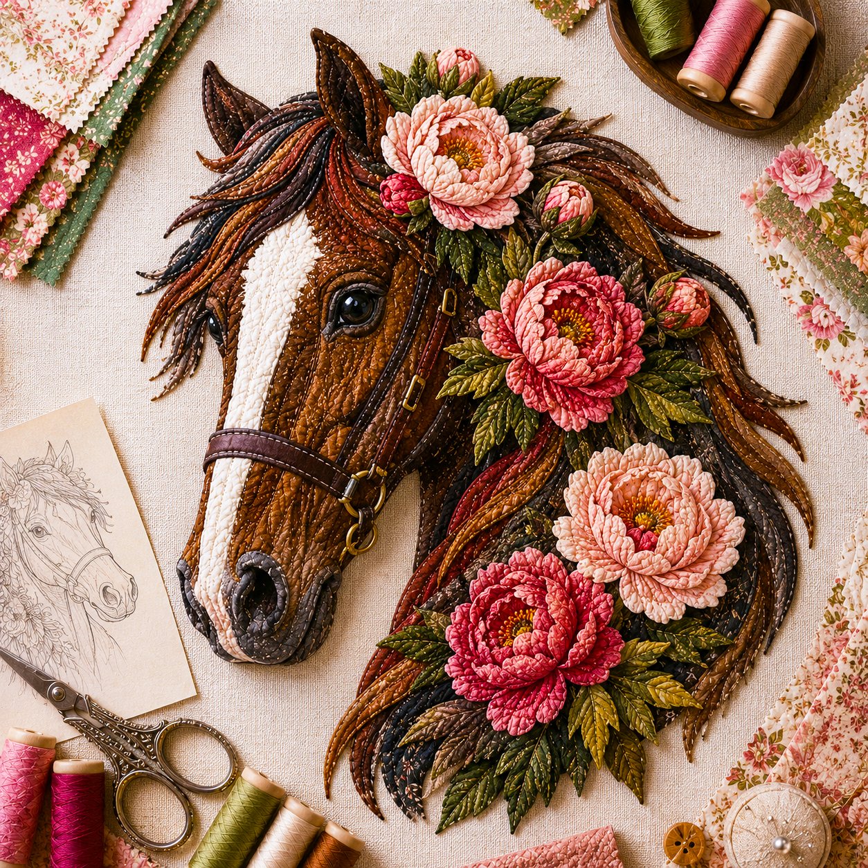 🐴 Floral Horse Patchwork Fabric DIY Decor Kit