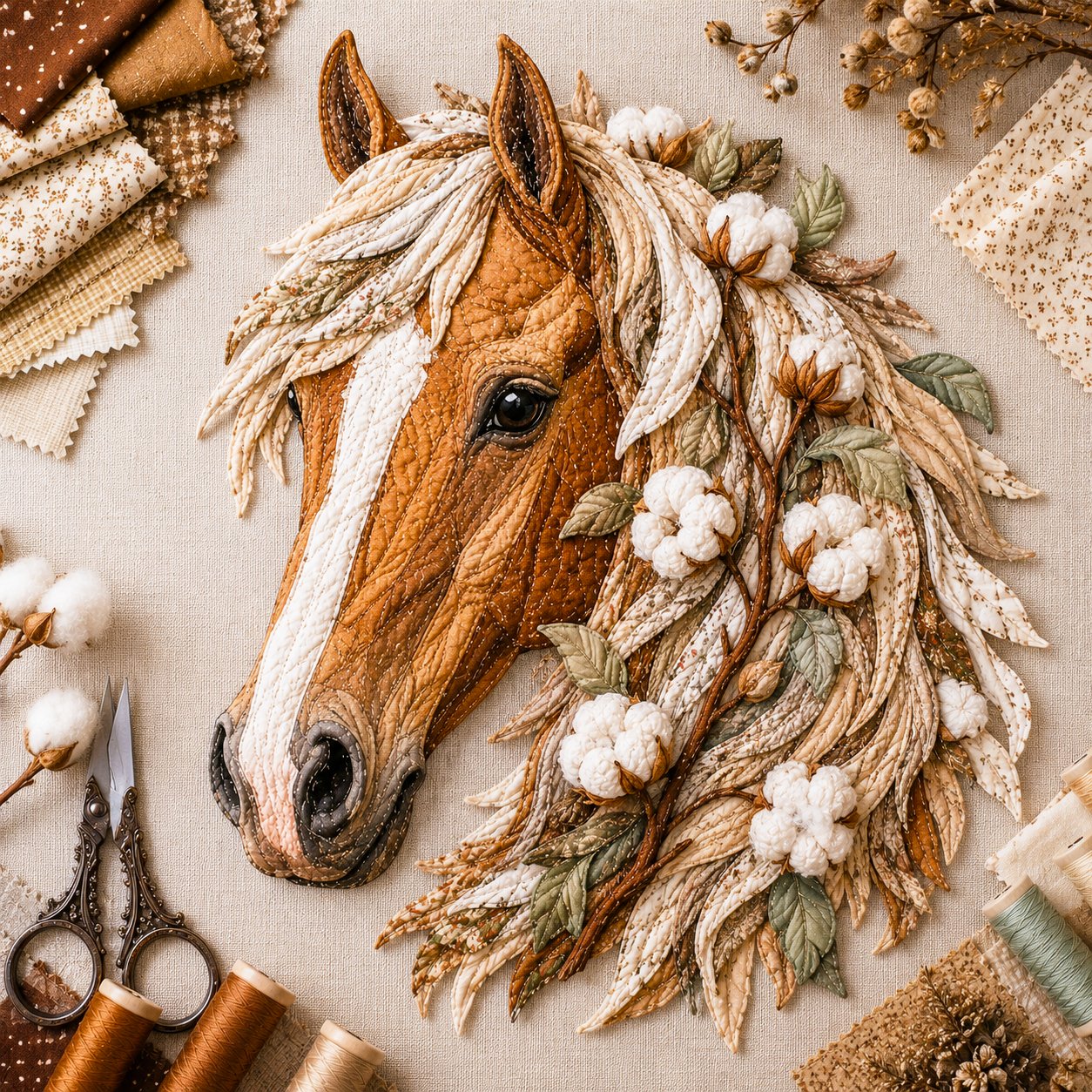 🐴 Floral Horse Patchwork Fabric DIY Decor Kit