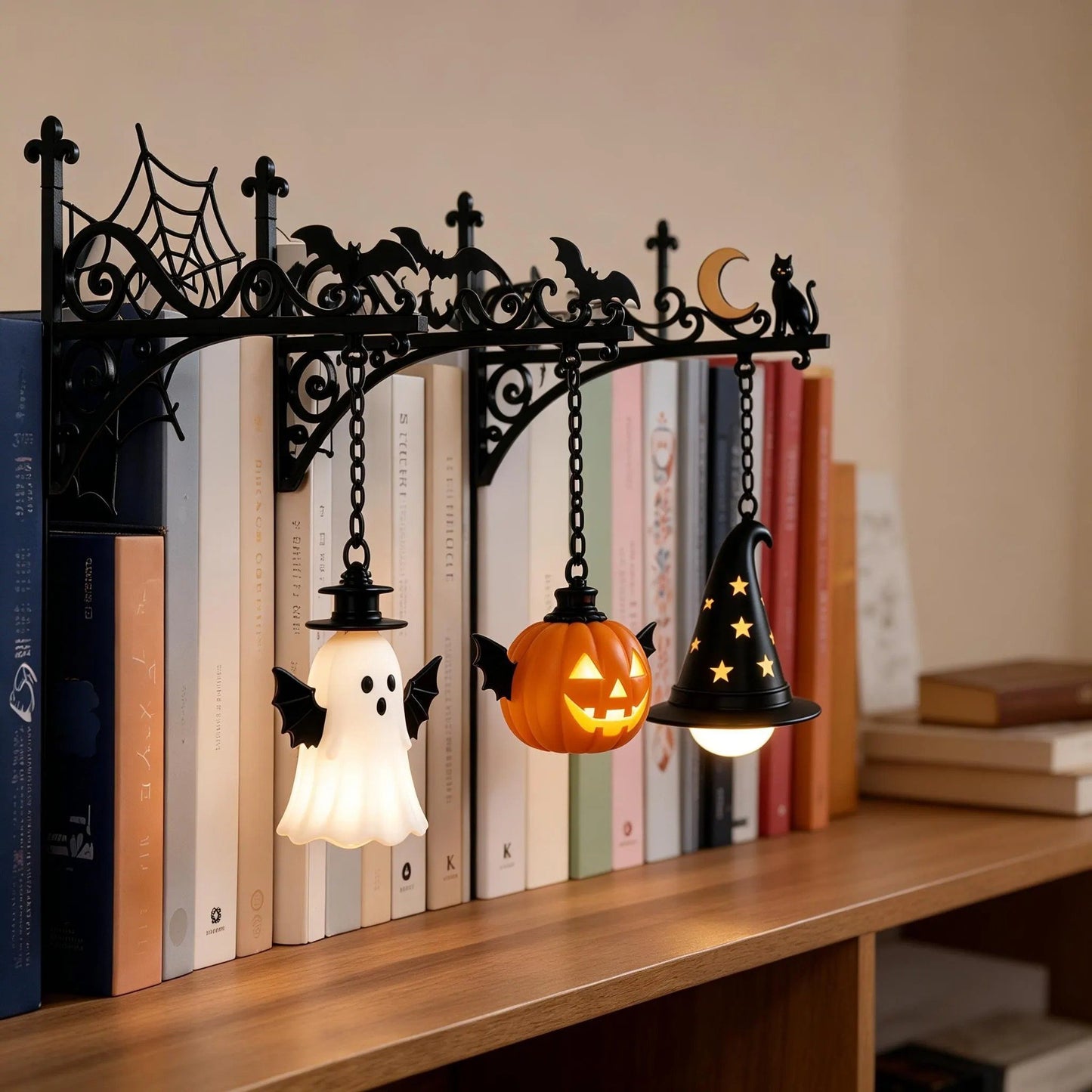 Vintage Library Lantern Bookshelf Lamp – Warm LED Book Nook Light