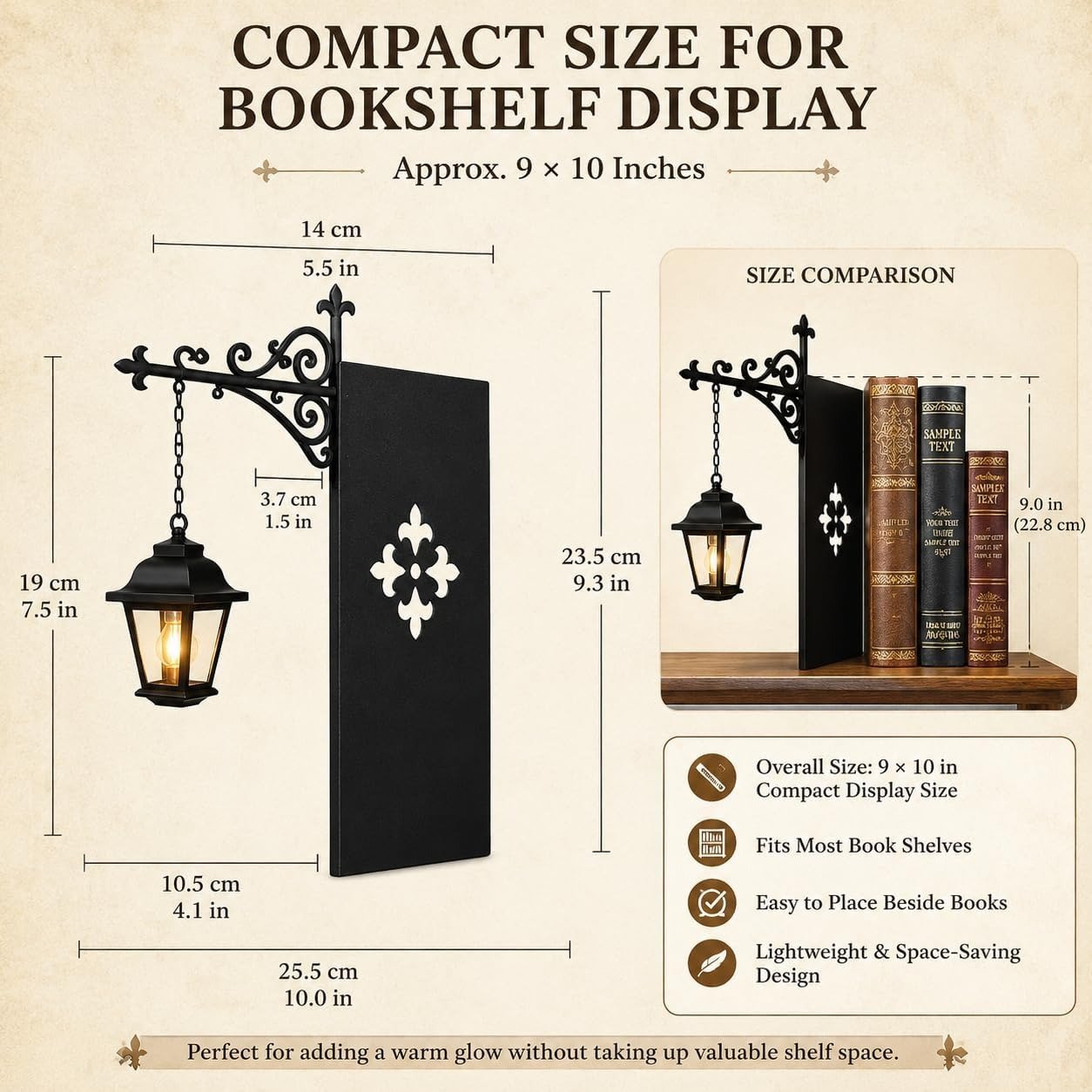 Vintage Library Lantern Bookshelf Lamp – Warm LED Book Nook Light
