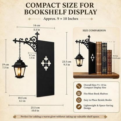 Vintage Library Lantern Bookshelf Lamp – Warm LED Book Nook Light