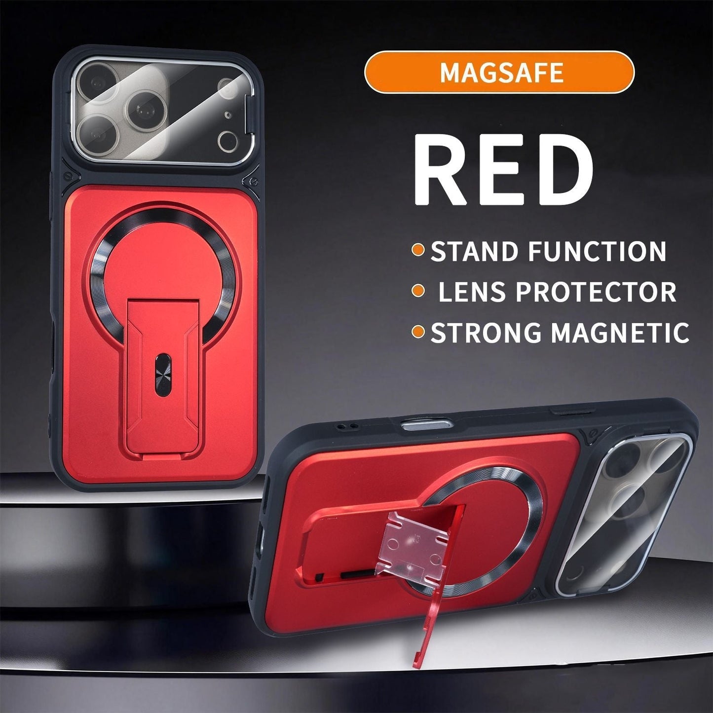 MagSafe Magnetic Case with Camera Lens Cover & Invisible Stand for iPhone