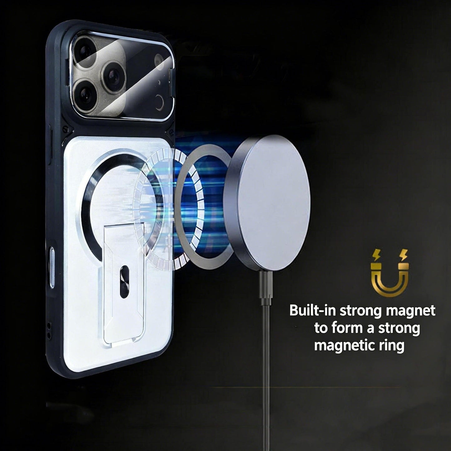 MagSafe Magnetic Case with Camera Lens Cover & Invisible Stand for iPhone