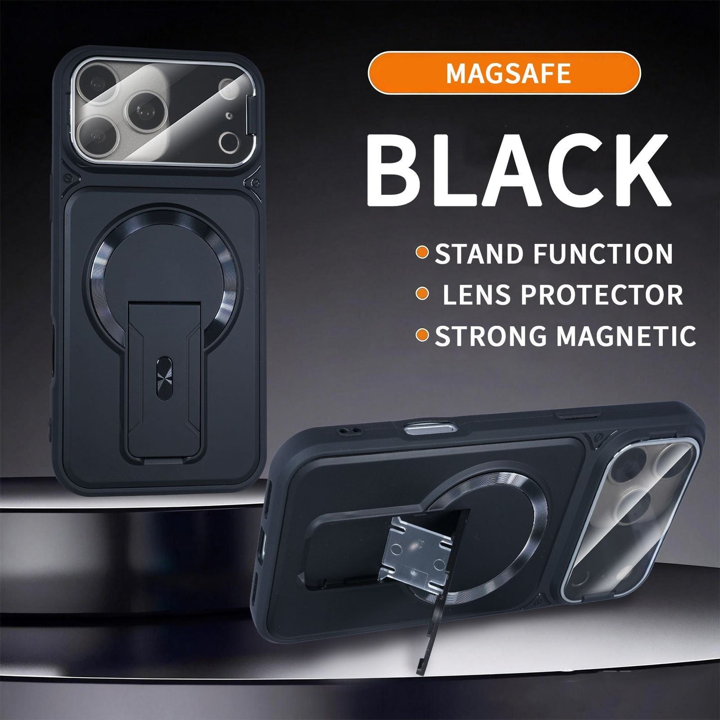 MagSafe Magnetic Case with Camera Lens Cover & Invisible Stand for iPhone