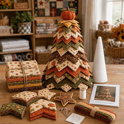 🔥 LAST DAY 49% OFF - 🎄🧵Americana Christmas Tree Quilt Kit – Easy Layered Fabric Holiday Décor for Quilting Lovers