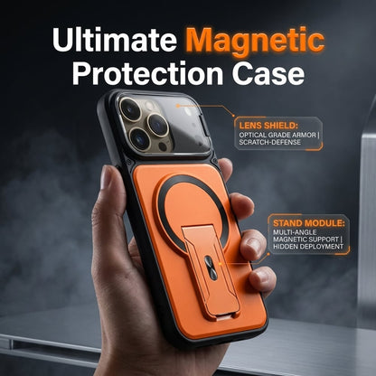 MagSafe Magnetic Case with Camera Lens Cover & Invisible Stand for iPhone