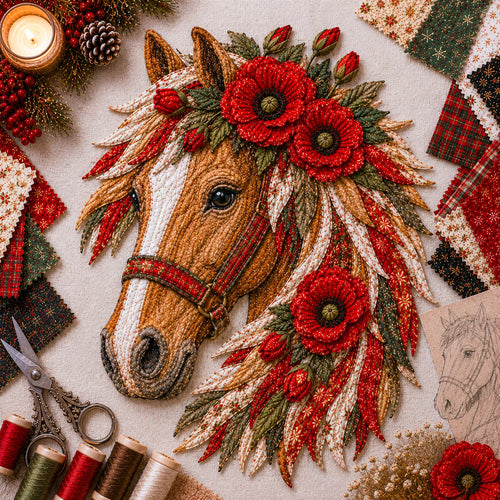 🐴 Floral Horse Patchwork Fabric DIY Decor Kit