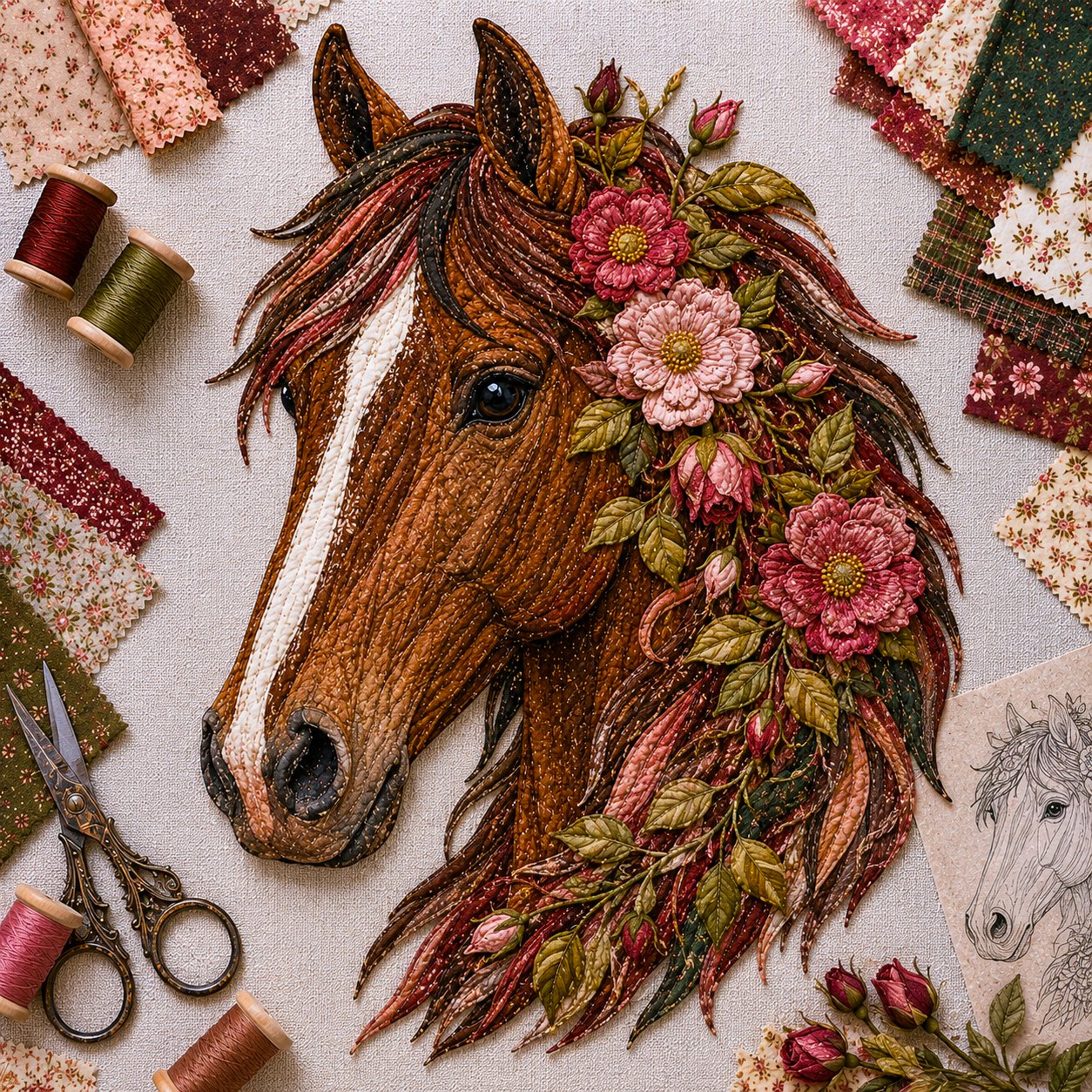 🐴 Floral Horse Patchwork Fabric DIY Decor Kit