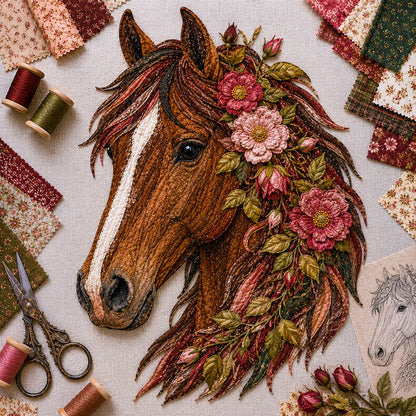 🐴 Floral Horse Patchwork Fabric DIY Decor Kit