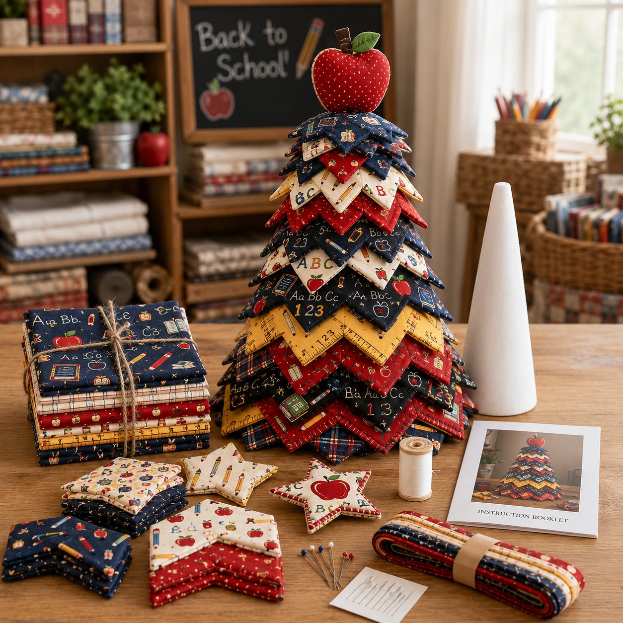 🔥 LAST DAY 49% OFF - 🎄🧵Americana Christmas Tree Quilt Kit – Easy Layered Fabric Holiday Décor for Quilting Lovers