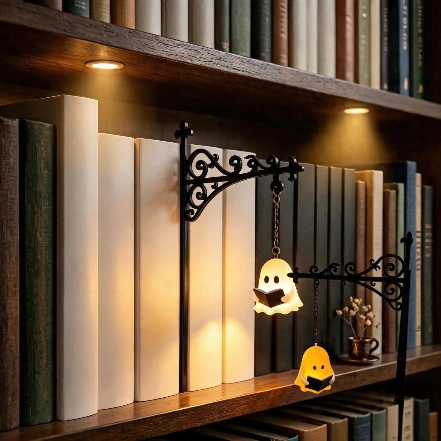 Vintage Library Lantern Bookshelf Lamp – Warm LED Book Nook Light