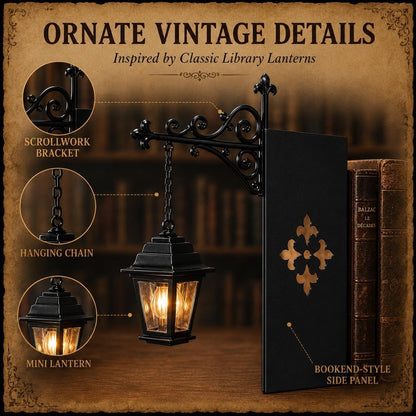 Vintage Library Lantern Bookshelf Lamp – Warm LED Book Nook Light