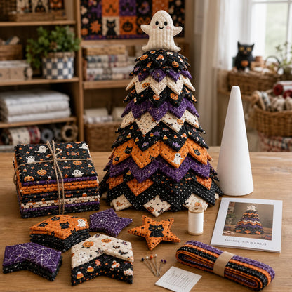 🔥 LAST DAY 49% OFF - 🎄🧵Americana Christmas Tree Quilt Kit – Easy Layered Fabric Holiday Décor for Quilting Lovers