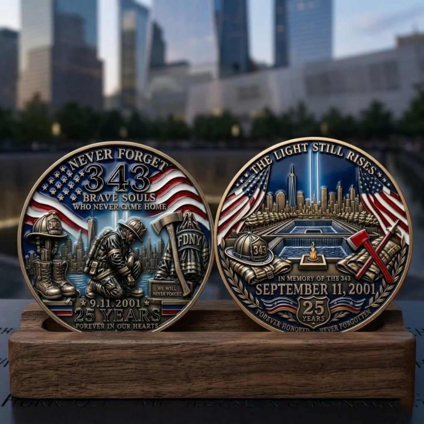 9/11 Tribute Firefighter Challenge Coin, 343 Never Forget 25th Anniversary Coin, FDNY Commemorative Memorial Gift, Patriot Day Keepsake