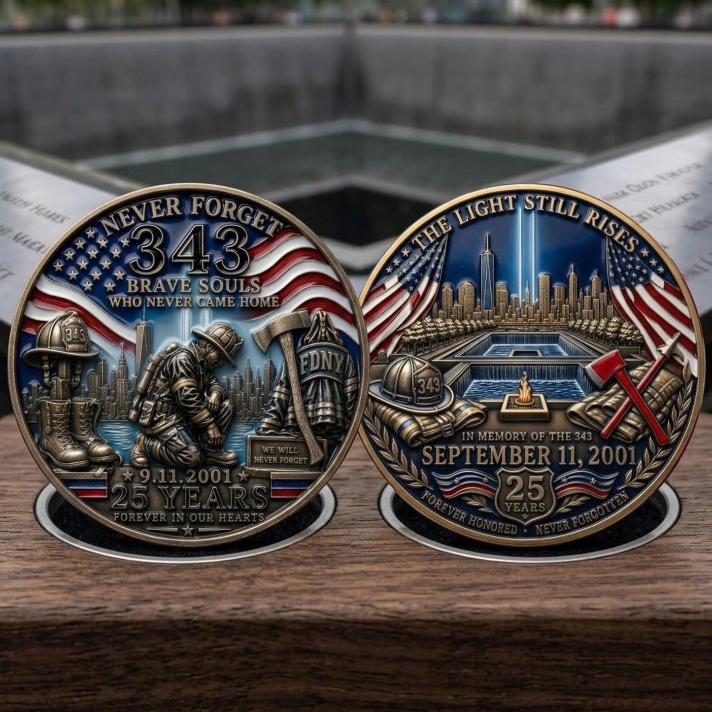 9/11 Tribute Firefighter Challenge Coin, 343 Never Forget 25th Anniversary Coin, FDNY Commemorative Memorial Gift, Patriot Day Keepsake
