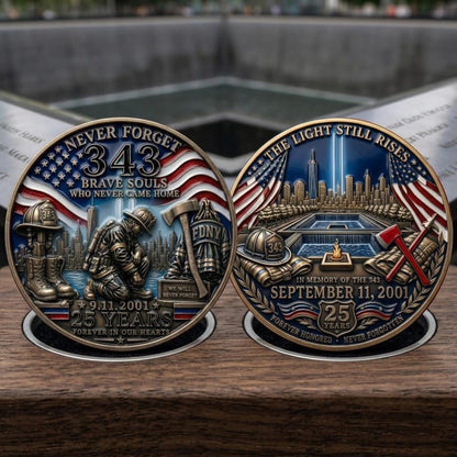 9/11 Tribute Firefighter Challenge Coin, 343 Never Forget 25th Anniversary Coin, FDNY Commemorative Memorial Gift, Patriot Day Keepsake